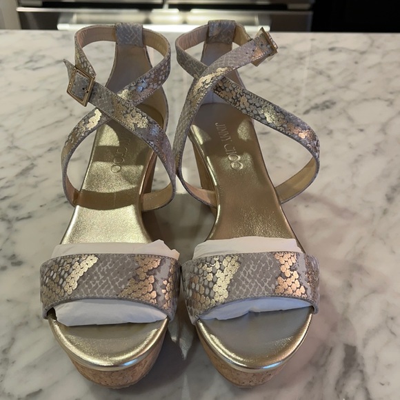 Jimmy Choo Shoes - Stunning Jimmy Choo Metallic Printed Suede Wedge.